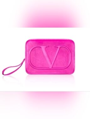 Valentino Beauty Pouch Soft Hot Pink travel Bag plush makeup wristlet Clutch